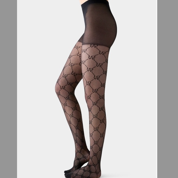Love & diamonds black sheer pantyhose fantasy tights made in Italy NWT - Picture 1 of 7